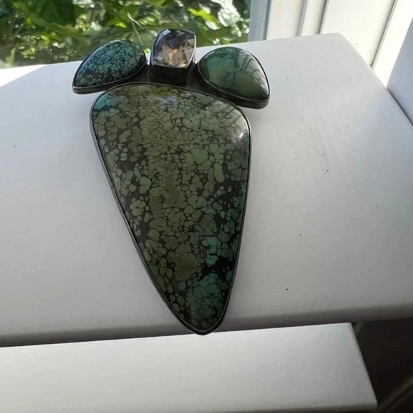 Amy Kahn Russell Turquoise Smokey Topaz signed Pendant Brooch - Picture 2 of 5